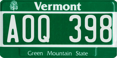 VT license plate AOQ398