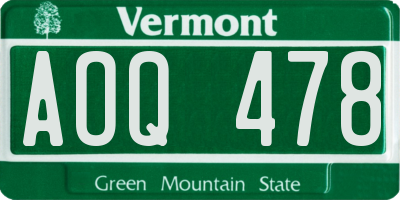 VT license plate AOQ478