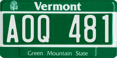 VT license plate AOQ481