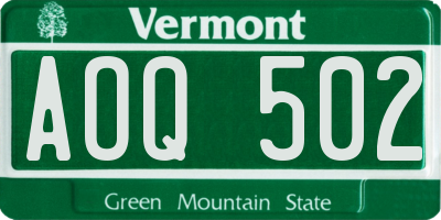 VT license plate AOQ502