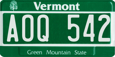 VT license plate AOQ542