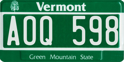 VT license plate AOQ598