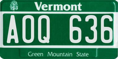 VT license plate AOQ636