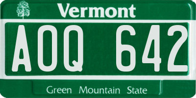VT license plate AOQ642