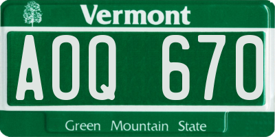 VT license plate AOQ670