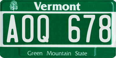 VT license plate AOQ678