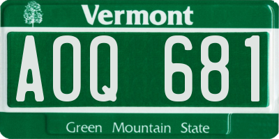 VT license plate AOQ681