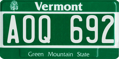 VT license plate AOQ692
