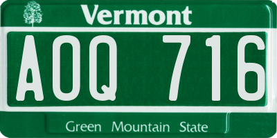 VT license plate AOQ716