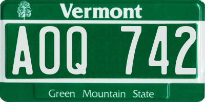 VT license plate AOQ742