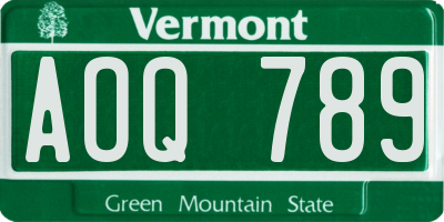VT license plate AOQ789