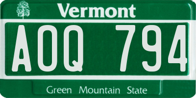 VT license plate AOQ794