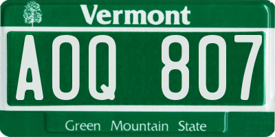 VT license plate AOQ807