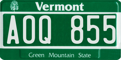 VT license plate AOQ855