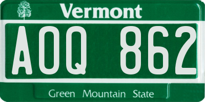 VT license plate AOQ862