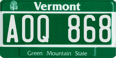 VT license plate AOQ868