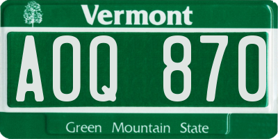 VT license plate AOQ870