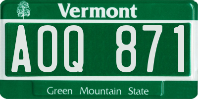 VT license plate AOQ871
