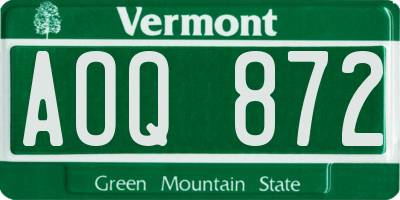 VT license plate AOQ872