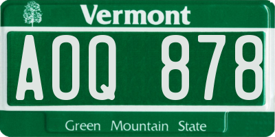 VT license plate AOQ878