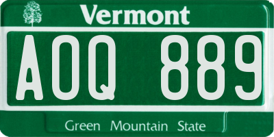 VT license plate AOQ889