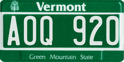 VT license plate AOQ920