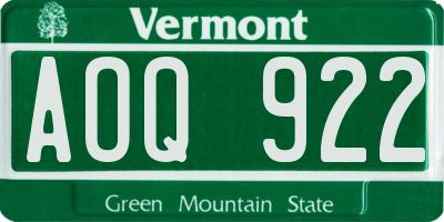 VT license plate AOQ922