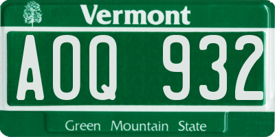 VT license plate AOQ932