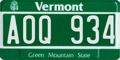 VT license plate AOQ934