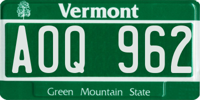 VT license plate AOQ962