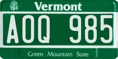 VT license plate AOQ985
