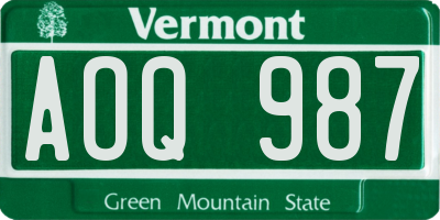 VT license plate AOQ987
