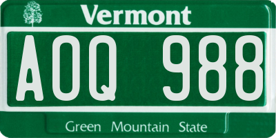 VT license plate AOQ988