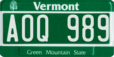 VT license plate AOQ989