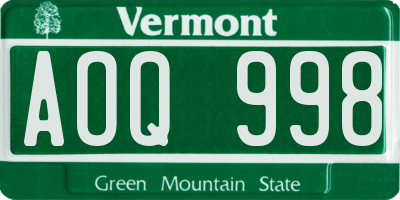 VT license plate AOQ998