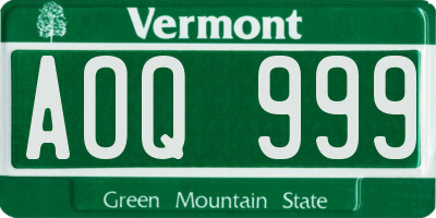 VT license plate AOQ999