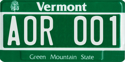 VT license plate AOR001