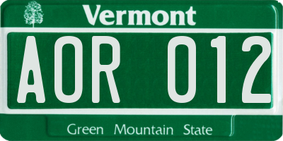 VT license plate AOR012