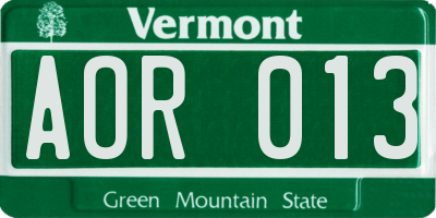 VT license plate AOR013