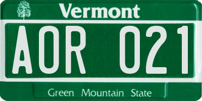 VT license plate AOR021