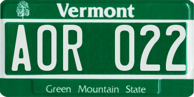 VT license plate AOR022