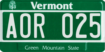 VT license plate AOR025