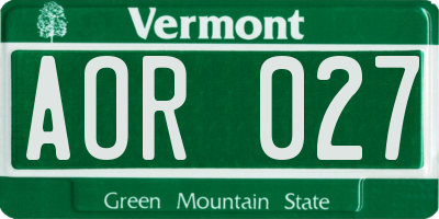 VT license plate AOR027