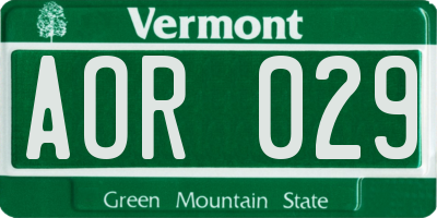 VT license plate AOR029
