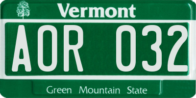 VT license plate AOR032