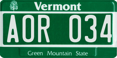 VT license plate AOR034