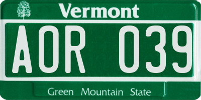 VT license plate AOR039