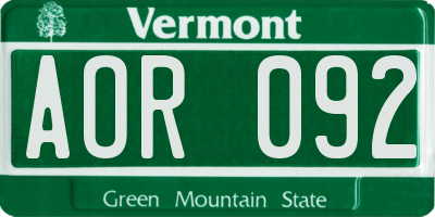 VT license plate AOR092