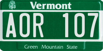 VT license plate AOR107