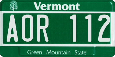 VT license plate AOR112
